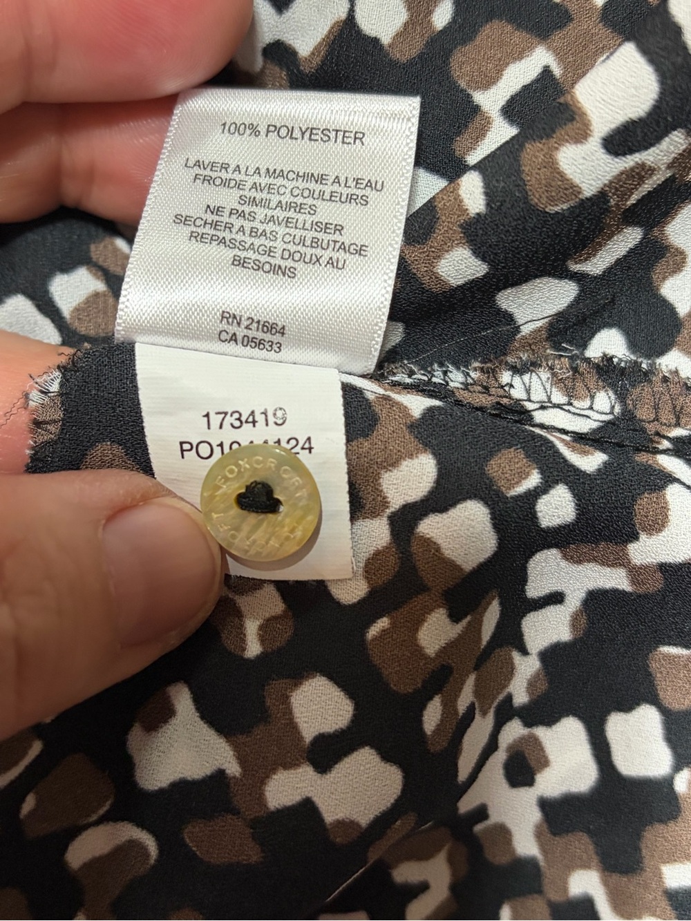 Foxcroft Black White Brown Abstract Button-Up Blouse - Picture 6 of 6